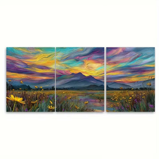 3pcs Vibrant Sunset Over River Scene Nature Metal Print Ready to Hang Art