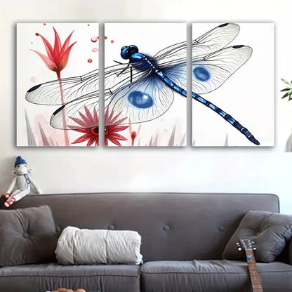 3pcs Blue Dragonfly Abstract Painting Art Wall Art Set Canvas Framed 40x60cm - High Quality Print 100% Australian Made Wall Canvas Ready to Hang - Bella Home Decor