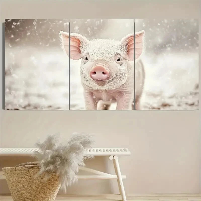 3pcs Piglet Playful Farmhouse Animal Metal Print Ready to Hang Art - Bella Home Decor
