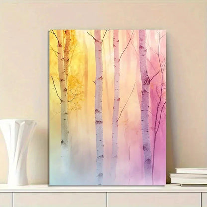 Beautiful White Birch Trees in The Forest, with Pastel 40x60cm Metal Print Ready to Hang