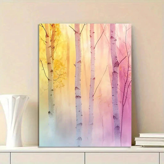 Beautiful White Birch Trees in The Forest, with Pastel 40x60cm Metal Print Ready to Hang
