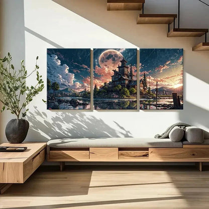 3pcs Japanese Style Temple Vintage Wall Art Set Canvas Framed 50x70cm - High Quality Print 100% Australian Made Wall Canvas Ready to Hang - Bella Home Decor