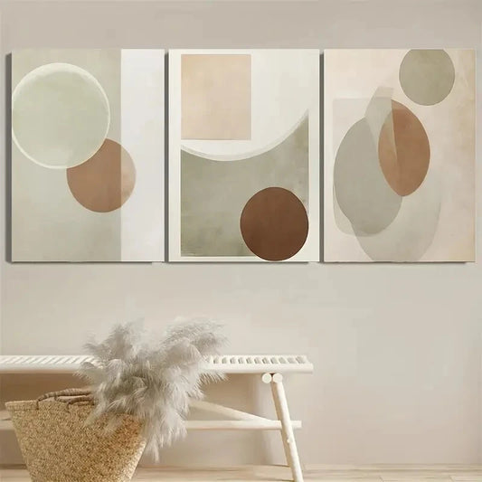 3pcs Sage Green Terracotta Beige Tones Abstract Metal Print Ready to Hang Art