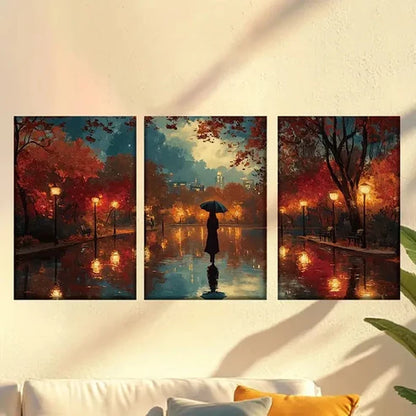 3pcs Vibrant Park Landscape Women and Umbrellas Wall Art Canvas Unframed - High Quality Print 100% Australian Made Wall Canvas