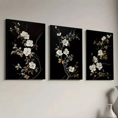 3pcs Modern Dark Simple Style Natural Flower Art Set Canvas Unframed - High Quality Print 100% Australian Made Wall Canvas