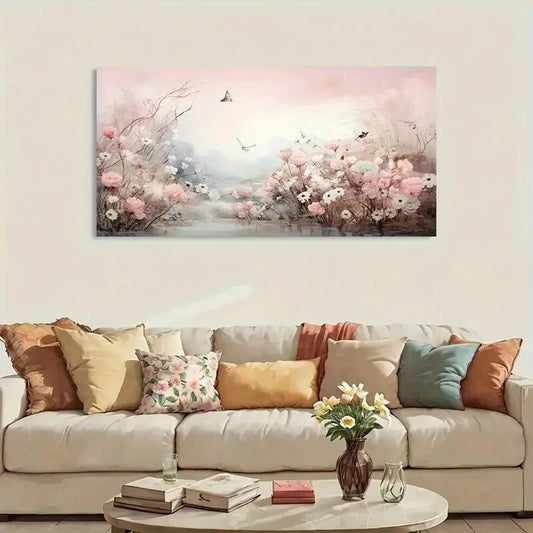 Abstract Pink Flowers wall canvas office home room framed 120x60cm