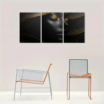 3pcs Golden Elegance Abstract Metal Print Ready to Hang Art - Bella Home Decor