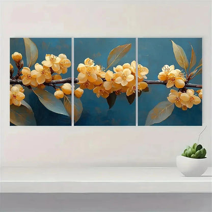 3pcs Mountain Yellow Laurel Flower Art Nature Metal Print Ready to Hang Art - Bella Home Decor