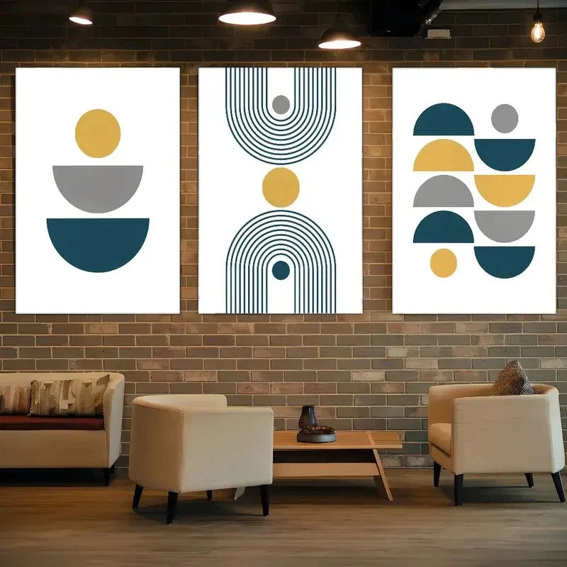 3pcs Bohemian Style Geometric Abstract Design Metal Print Ready to Hang Art - Bella Home Decor
