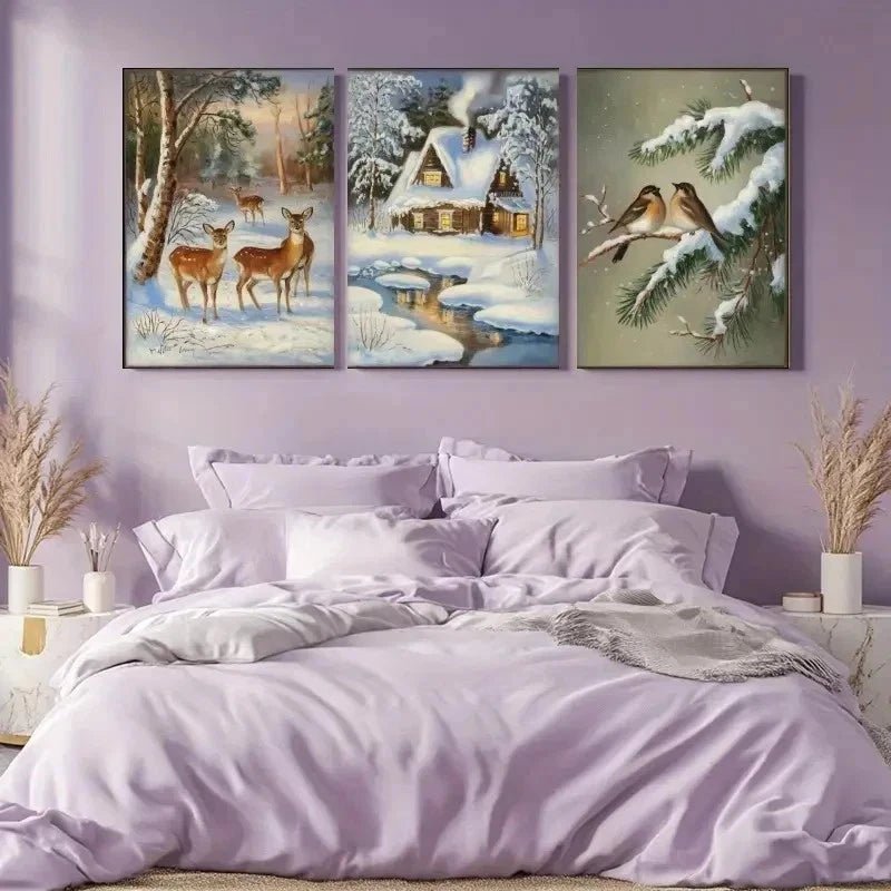 3pcs Winter Forest Realistic Natural Canvas Wall Art Set Canvas Framed 40x60cm - High Quality Print 100% Australian Made Wall Canvas Ready to Hang - Bella Home Decor