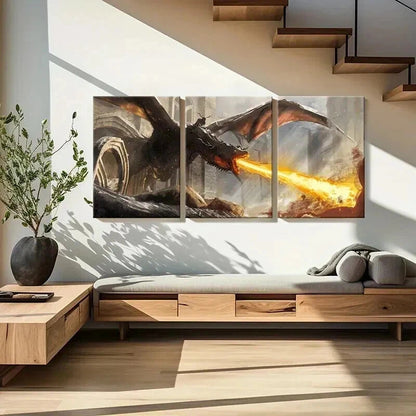 3pcs Fantasy Dragons & Mythical Creatures Wall Art Set Canvas Framed 60x90cm - High Quality Print 100% Australian Made Wall Canvas Ready to Hang - Bella Home Decor