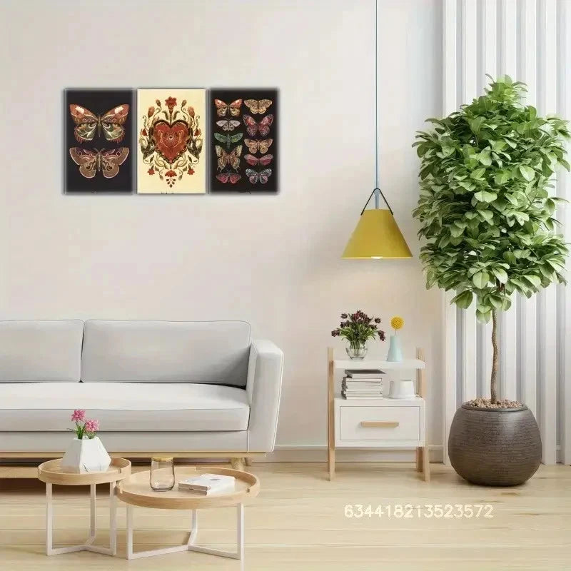 3pcs Butterfly Print Moth Art Print Botanical Metal Print Ready to Hang Art - Bella Home Decor