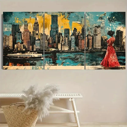 3pcs Cityscape Elegant Dress Urban Wall Art Set Canvas Framed 60x90cm - High Quality Print 100% Australian Made Wall Canvas Ready to Hang - Bella Home Decor