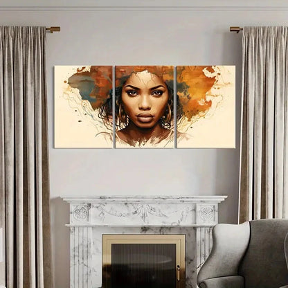 3pcs Beauty African Lady Portrait Abstract Metal Print Ready to Hang Art - Bella Home Decor