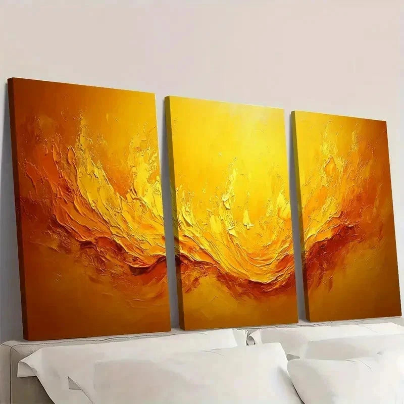 3pcs Yellow Painting Abstract Art F  Wall Art Set Canvas Framed 60x90cm - High Quality Print 100% Australian Made Wall Canvas Ready to Hang