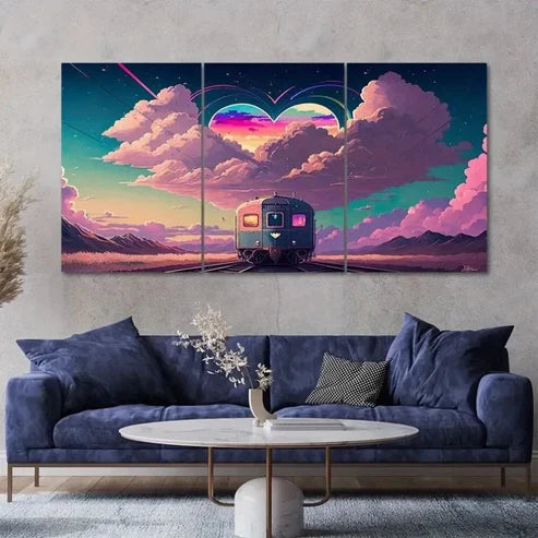 3pcs Fantasy World Train pink Wall Art Canvas Unframed - High Quality Print 100% Australian Made Wall Canvas