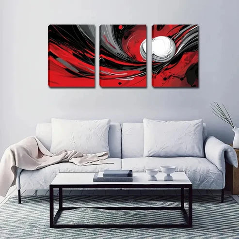 3pcs Red Black Color Rotating Abstract Wall Art Canvas Unframed - High Quality Print 100% Australian Made Wall Canvas