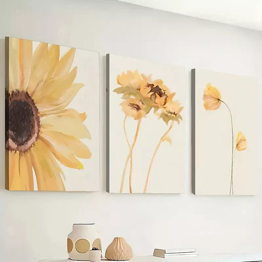 3pcs simple sunflower flower watercolor Paint Wall Art Set Canvas Framed 40x60cm - High Quality Print 100% Australian Made Wall Canvas Ready to Hang