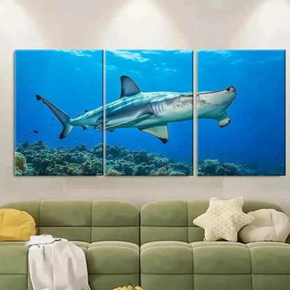 3pcs Great Hammerhead Shark EU    Wall Art Set Canvas Framed 40x60cm - High Quality Print 100% Australian Made Wall Canvas Ready to Hang
