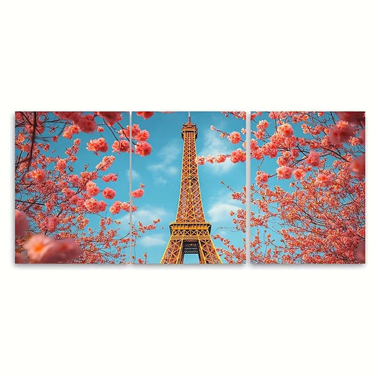 3pcs Abstract Eiffel Tower with Spring Florals Metal Print Ready to Hang Art