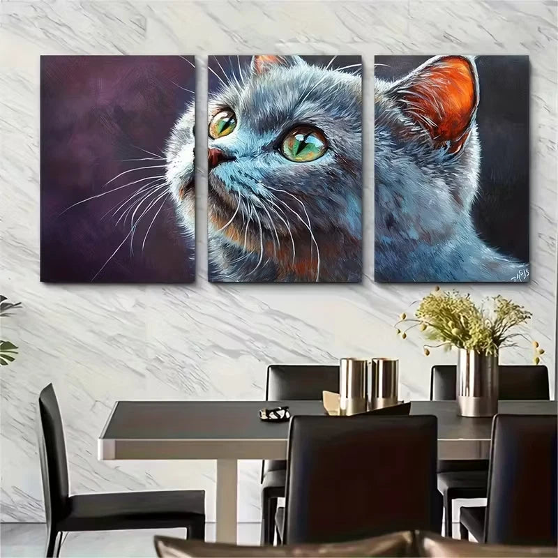 3pcs British Shorthair Cat Painting Metal Print Ready to Hang Art - Bella Home Decor