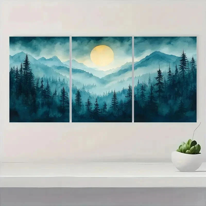 3pcs Oregon Forest Painting Pine Watercolor Metal Print Ready to Hang Art - Bella Home Decor