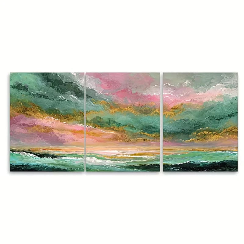 3pcs Golden Sunshine Sky Sea Painting  Wall Art Set Canvas Framed 50x70cm - High Quality Print 100% Australian Made Wall Canvas Ready to Hang - Bella Home Decor