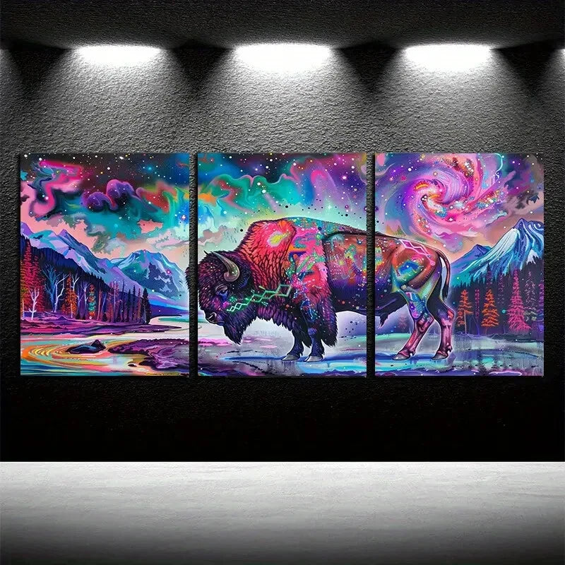 3pcs Vibrant Nature and Mythical Beast Themed Metal Print Ready to Hang Art - Bella Home Decor