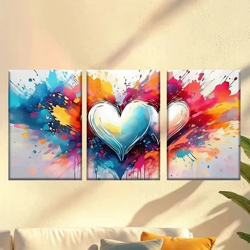 3pcs Colorful Heart Wallpapers Wall Art Canvas - High Quality Print 100% Australian Made Wall Canvas