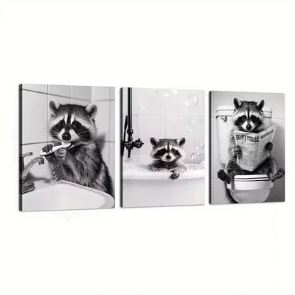 3pcs Abstract Raccoon in Funny Situations Wall Art Canvas Unframed - High Quality Print 100% Australian Made Wall Canvas - Bella Home Decor