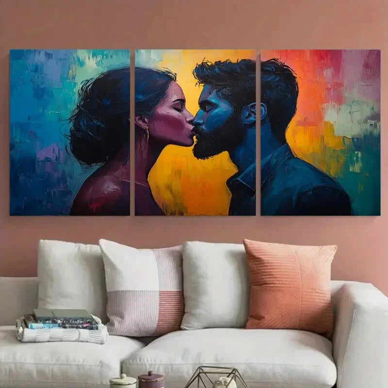 3pcs Kissing in Vibrant Background Metal Print Ready to Hang Art - Bella Home Decor