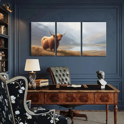 3pcs Highland Cow Landscape Art Mountain Scenery Metal Print Ready to Hang Art - Bella Home Decor