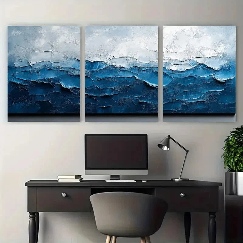 3pcs Abstract Grey Blue Modern Design Metal Print Ready to Hang Art - Bella Home Decor