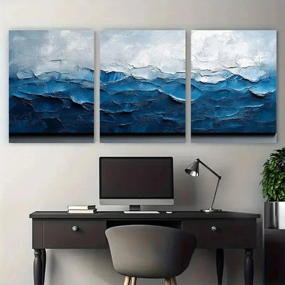 3pcs Abstract Grey Blue Modern Design Metal Print Ready to Hang Art - Bella Home Decor