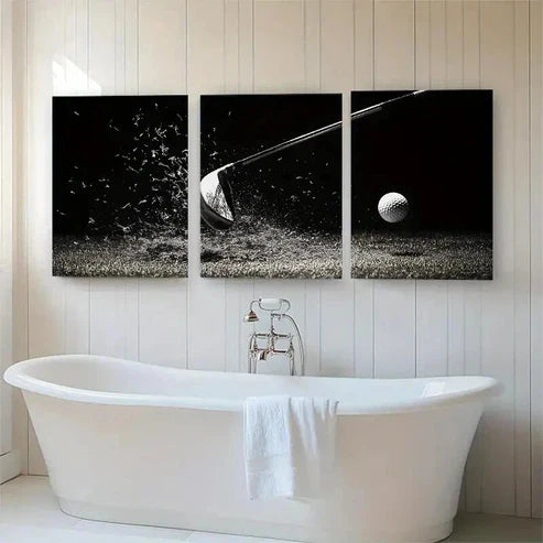 3pcs Black and White Golf Swing Sports Perfect Wall Art Canvas Unframed - High Quality Print 100% Australian Made Wall Canvas - Bella Home Decor