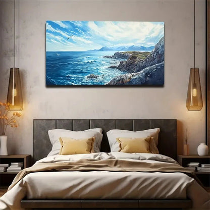 Waves By The Reef Suitable Wall Art Canvas Office Home Room Framed 120x60cm