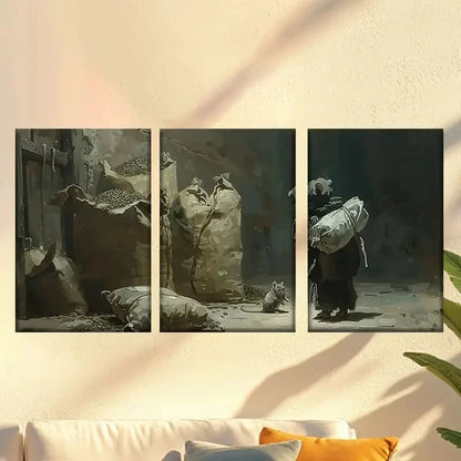 3pcs Rats in the Rice Barn, Detailed Realism 60x90cm - High Quality Print 100% Australian Made Wall Canvas Ready to Hang
