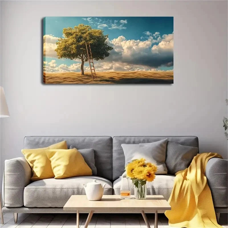Serene Landscape with Lone Wall Art canvas office home room framed 120x60cm