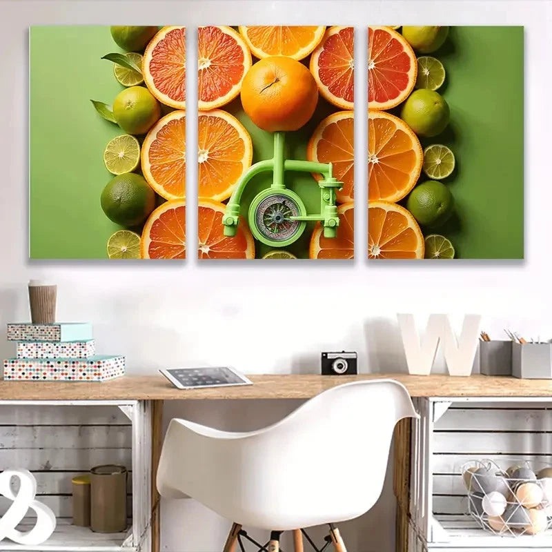 3pcs Vibrant Oranges & Limes Citrus V  Wall Art Set Canvas Framed 40x60cm - High Quality Print 100% Australian Made Wall Canvas Ready to Hang
