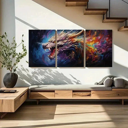 3pcs Abstract Dragon with Fiery Breath Wall Art Set Canvas Framed 50x70cm - High Quality Print 100% Australian Made Wall Canvas Ready to Hang - Bella Home Decor