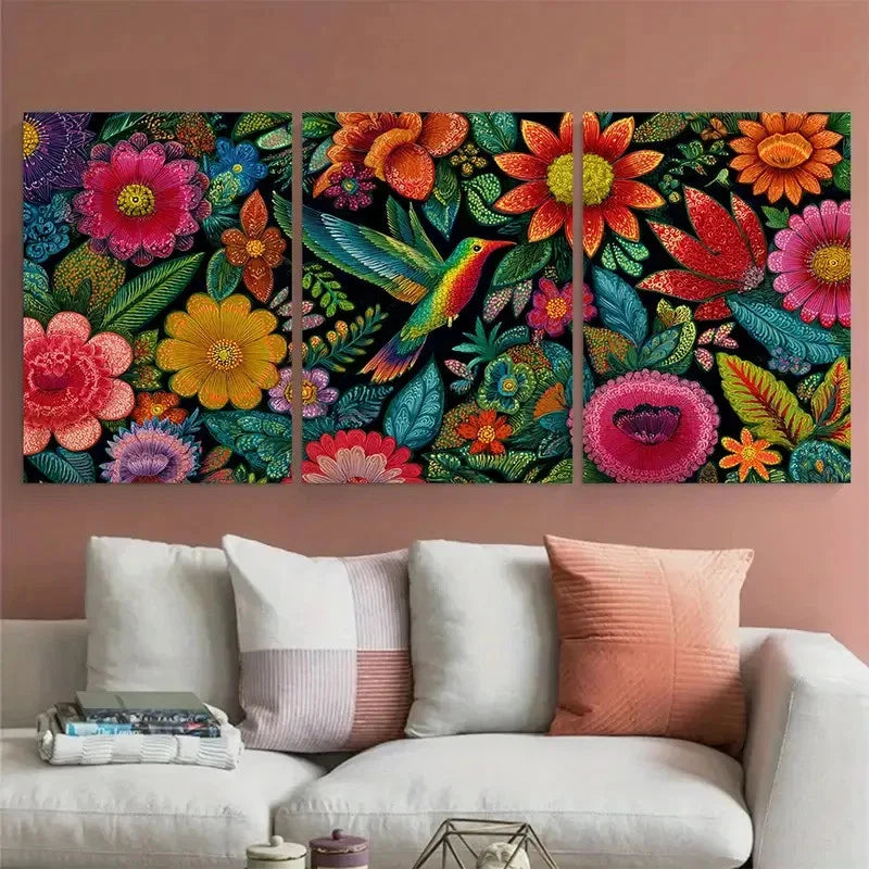 3pcs Angel Falls Venezuela Vintage Floral Design Wall Art Set Canvas Framed 40x60cm - High Quality Print 100% Australian Made Wall Canvas Ready to Hang - Bella Home Decor