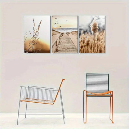 3pcs Beach Sunset Wooden Boardwalk Metal Print Ready to Hang Art - Bella Home Decor