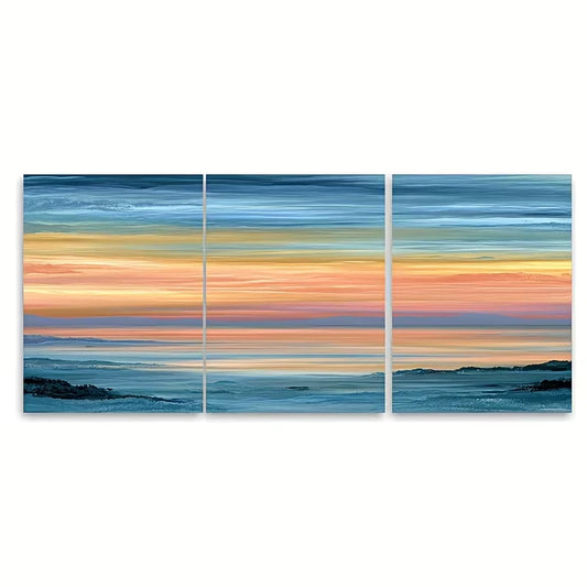 3pcs Seascape Painting, Sunset Metal Print Ready to Hang Art