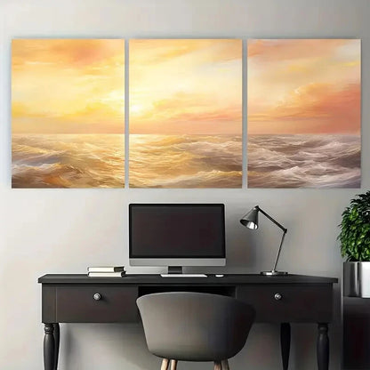 3pcs Vibrant Beautiful Sunrise over Ocean Metal Print Ready to Hang Art - Bella Home Decor