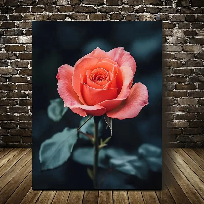 Vibrant Orange Rose on Dark Background Painting 40x60cm Metal Print Ready to Hang - Bella Home Decor