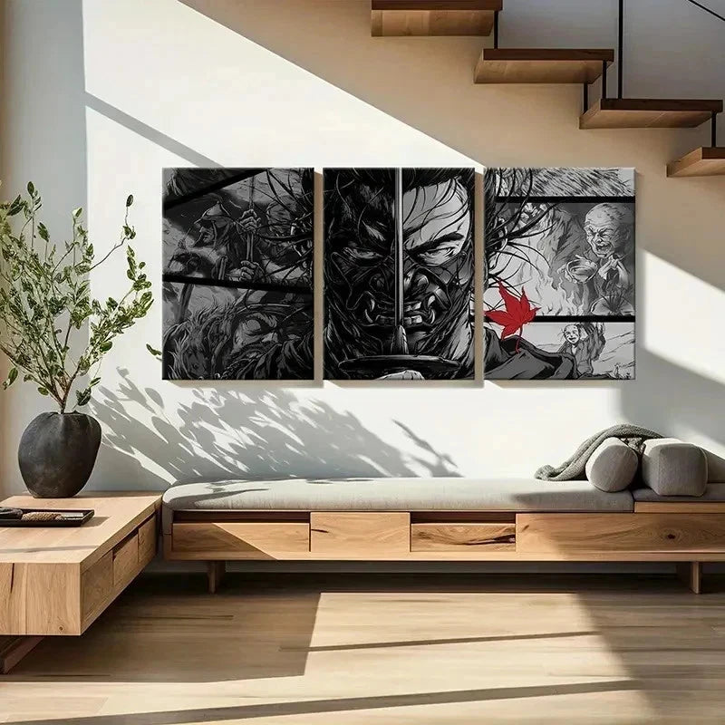 3pcs Anime-Inspired Samurai Decoration Wall Art Set Canvas Framed 50x70cm - High Quality Print 100% Australian Made Wall Canvas Ready to Hang - Bella Home Decor