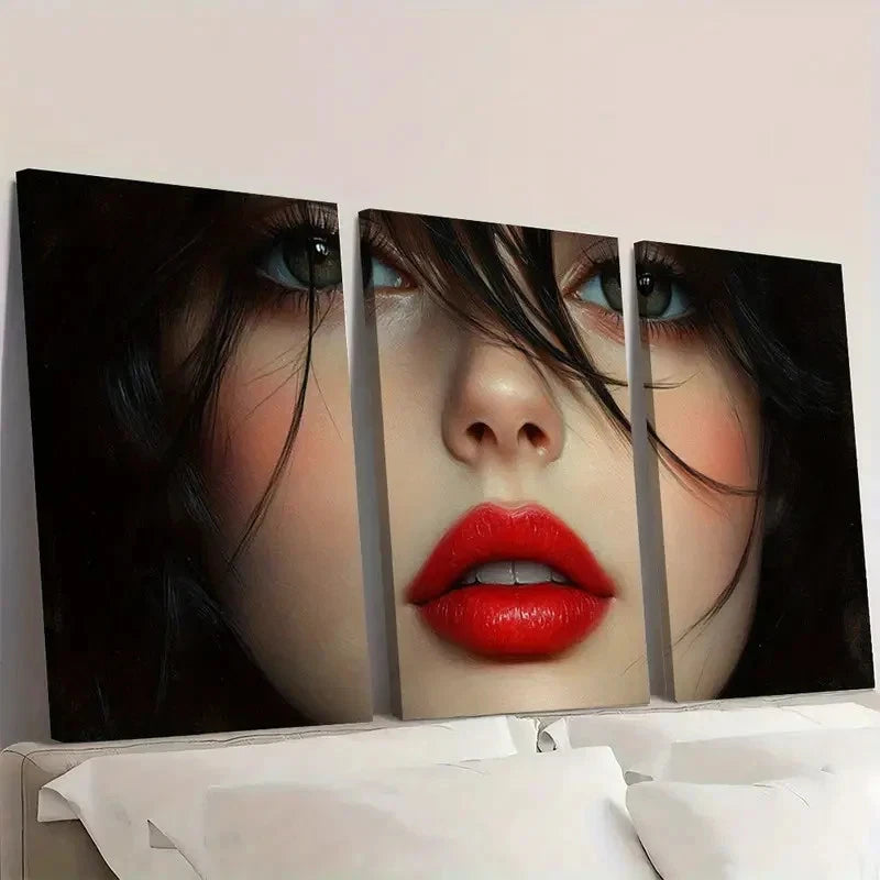 3pcs Red Lipstick Room Decor FG     Wall Art Set Canvas Framed 60x90cm - High Quality Print 100% Australian Made Wall Canvas Ready to Hang