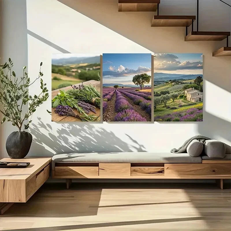 3pcs Scenic Lavender Fields in Provence Landscape Metal Print Ready to Hang Art - Bella Home Decor