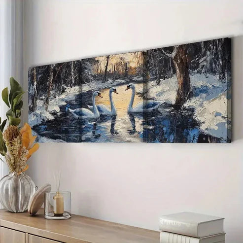 3pcs Elegant Swan Lake Scene Wall Art Set Canvas Unframed - High Quality Print 100% Australian Made Wall Canvas
