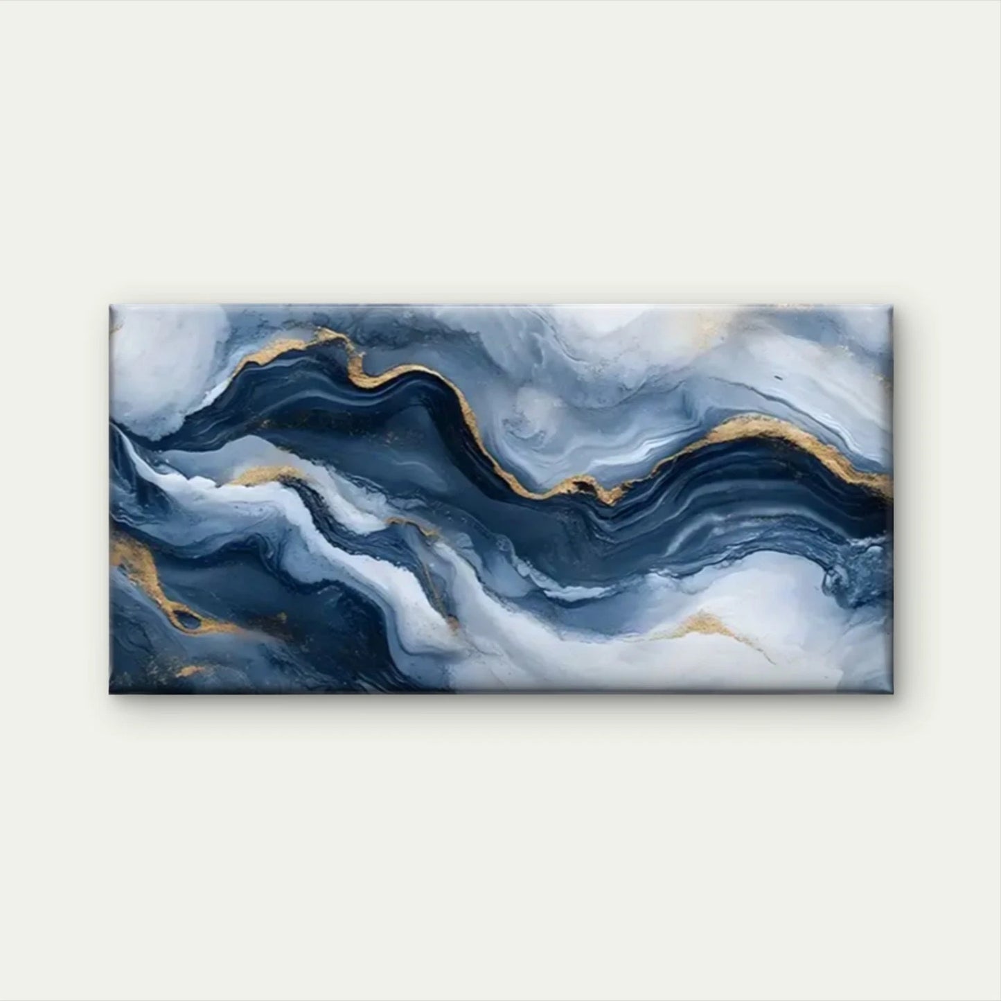 Blue And Golden Marble Abstract Wall Art Canvas Office Home Room Framed 120x60cm